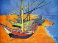Barcos de pesca en la playa de Saintes Maries de la Mer Vincent van Gogh